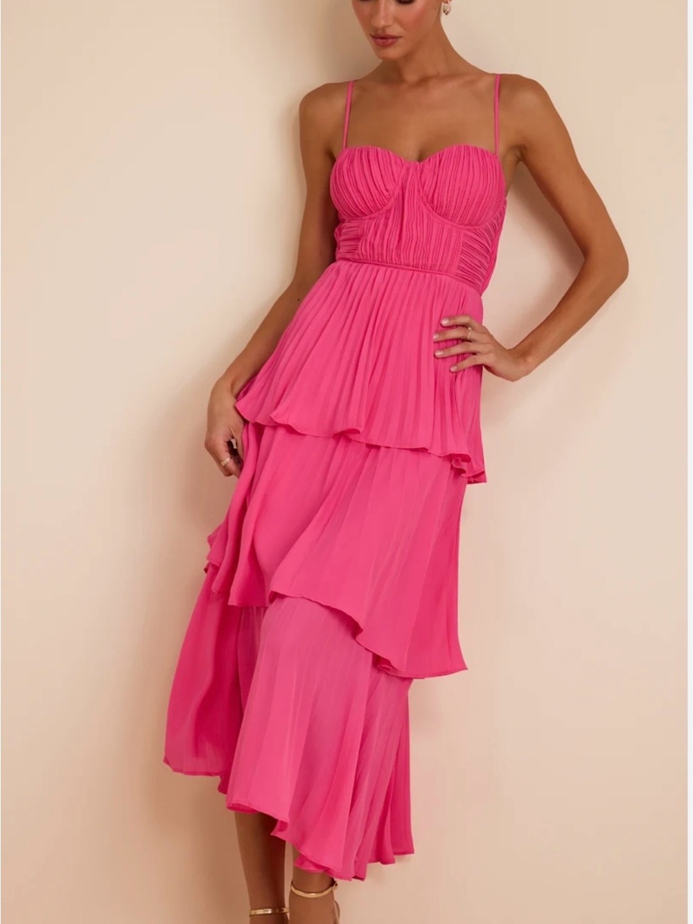 Lulu's Hot Pink Tiered High-Low Dress